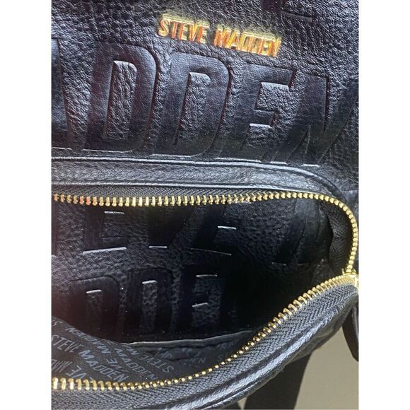Steve Madden Mini Backpack Purse Black Embossed Leather Logo - Picture 8 of 13